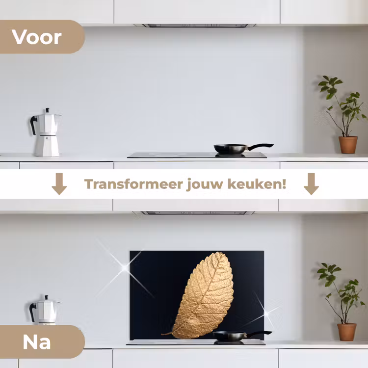 Spatscherm keuken - Goud - Bladeren - Zwart - Planten - Luxe - Natuur — 3