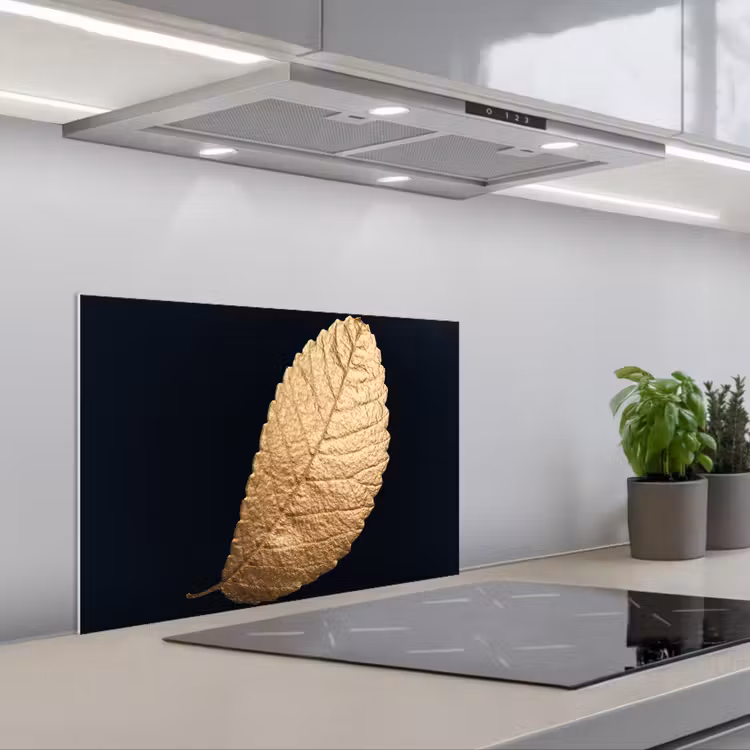 Spatscherm keuken - Goud - Bladeren - Zwart - Planten - Luxe - Natuur — 5