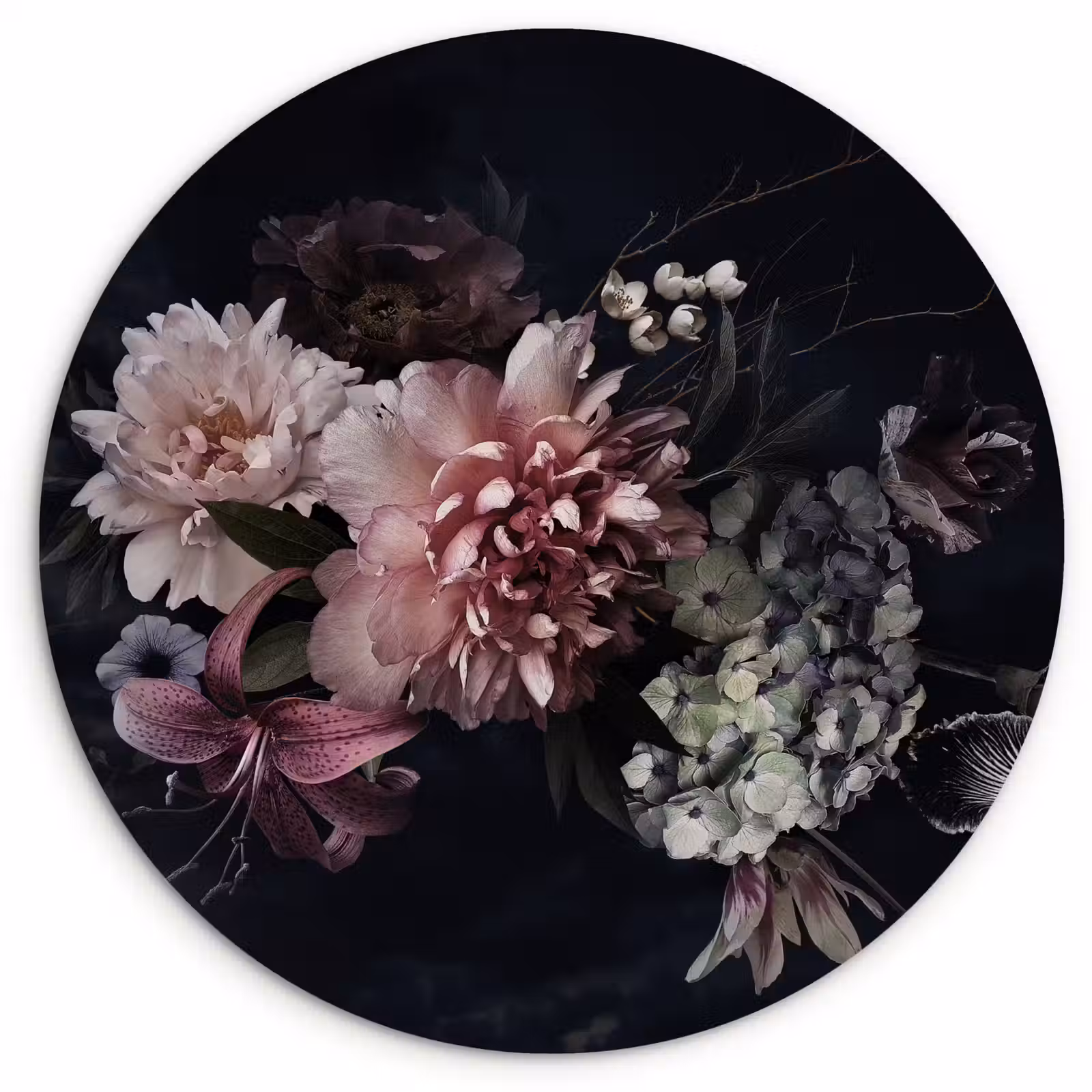 Muurcirkel - Bloemen - Vintage - Pastel - Roze - Wit — 1