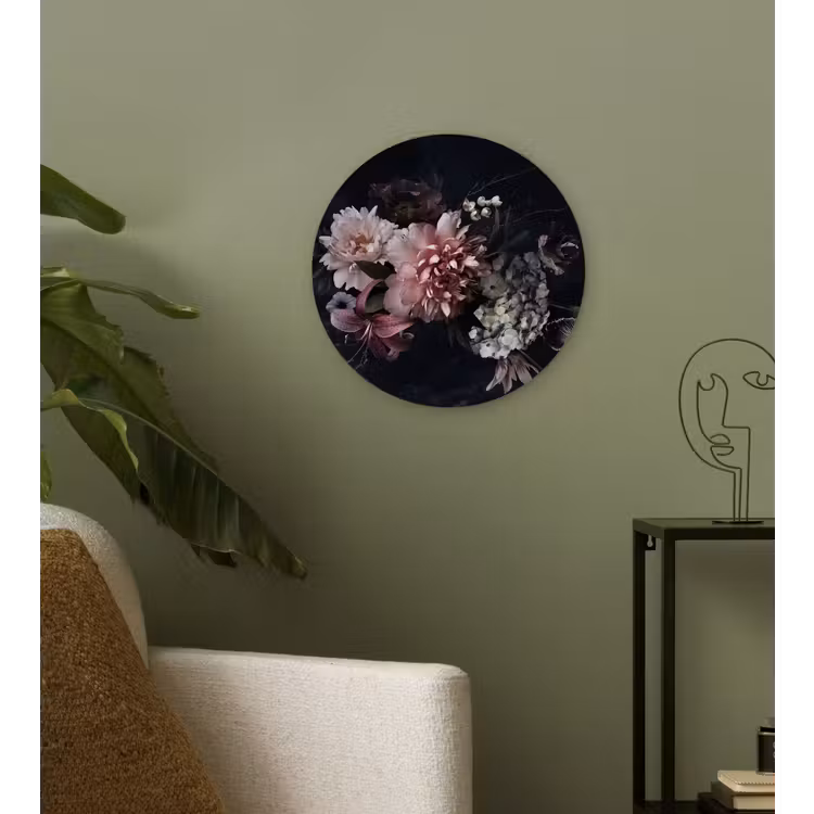Muurcirkel - Bloemen - Vintage - Pastel - Roze - Wit — 3