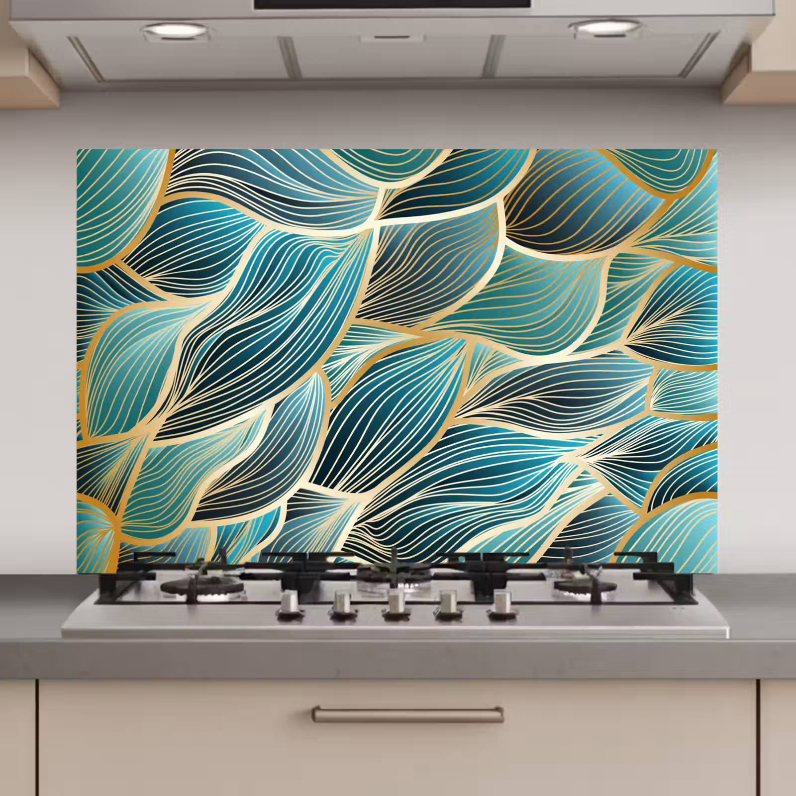 Spatscherm keuken - Patronen - Goud - Abstract - Golf — 1