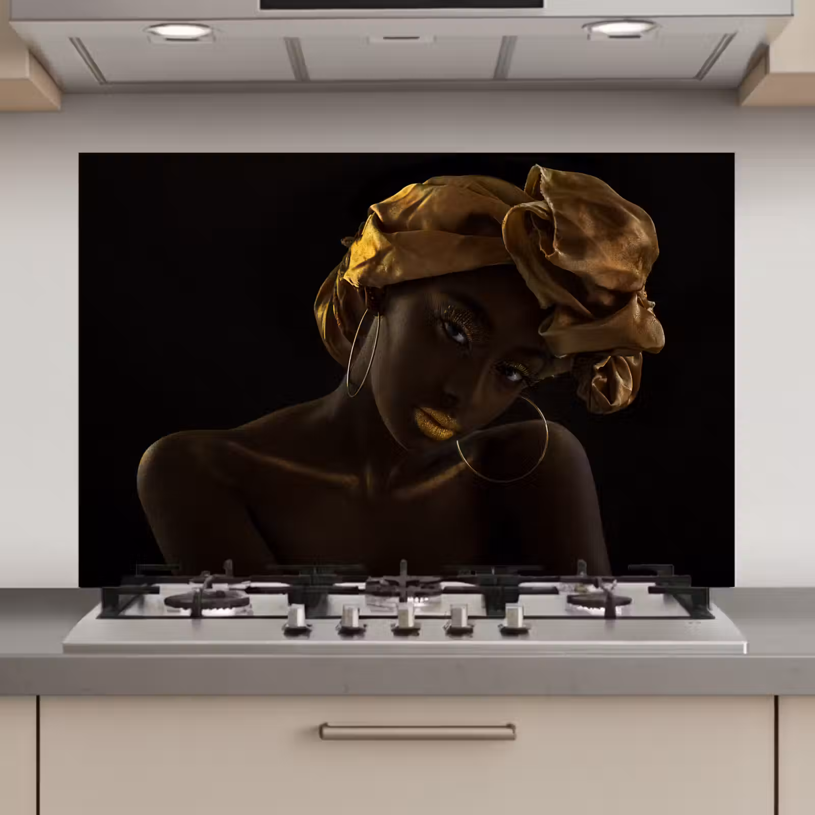 Spatscherm keuken - Vrouwen - Hoofddoek - Goud - Luxe — 1
