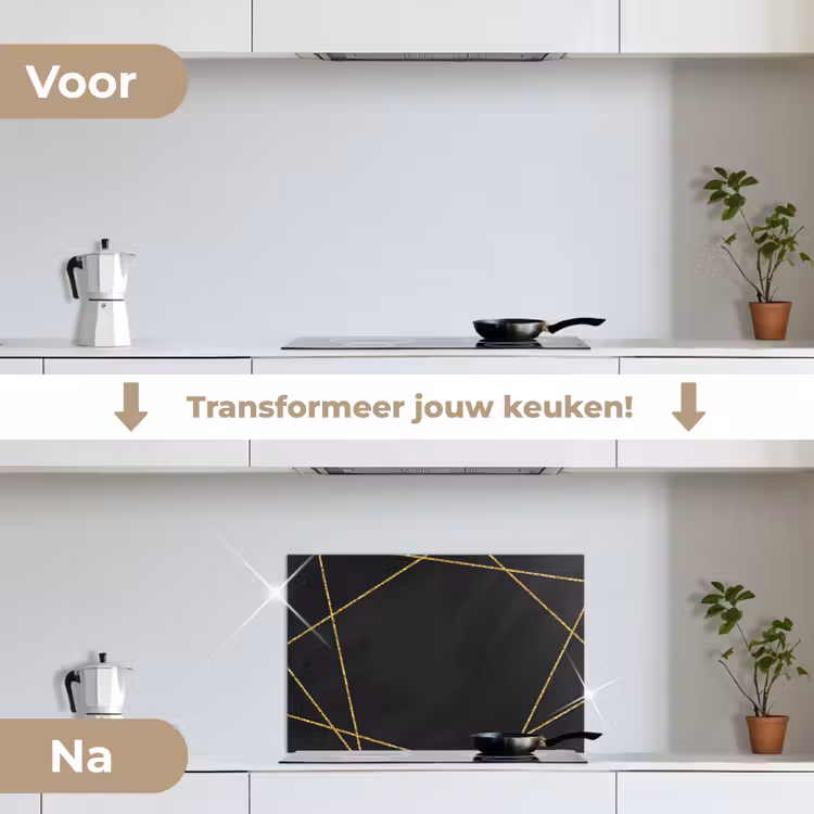 Spatscherm keuken - Geometrisch patroon van gouden lijnen op een zwarte achtergrond — 3