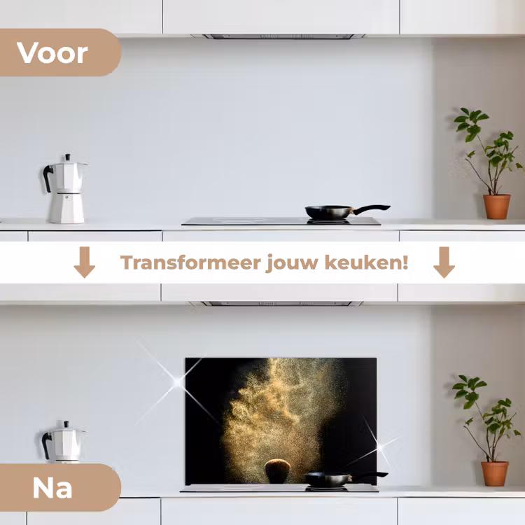 Spatscherm keuken - Goud poeder op een zwarte achtergrond — 3