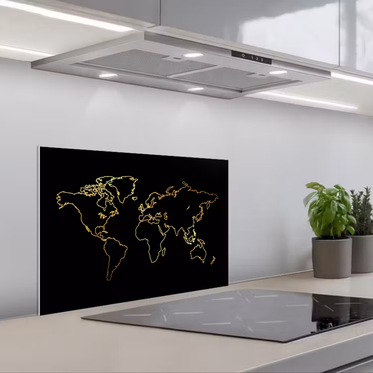 Spatscherm keuken - Gouden wereldkaart op een zwarte achtergrond — 5