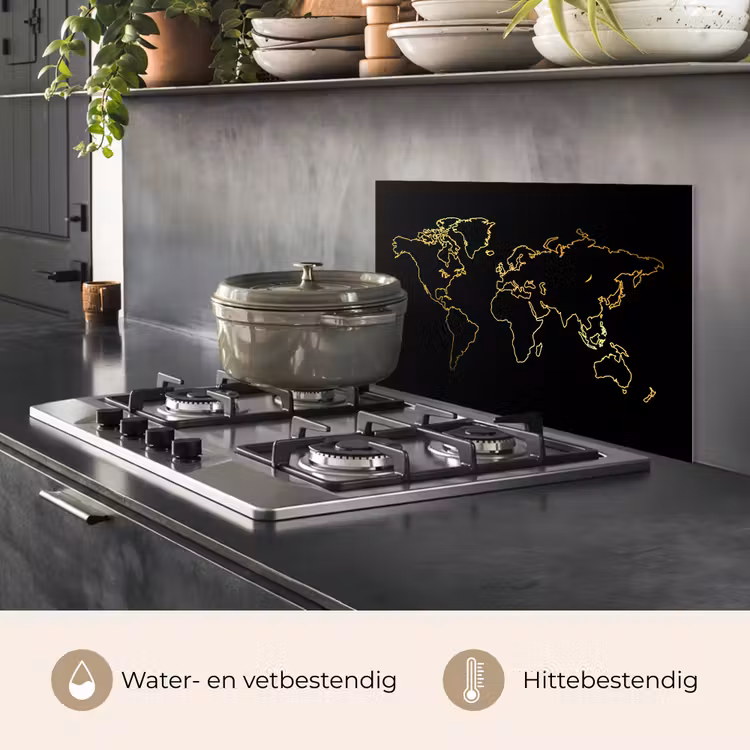Spatscherm keuken - Gouden wereldkaart op een zwarte achtergrond — 7