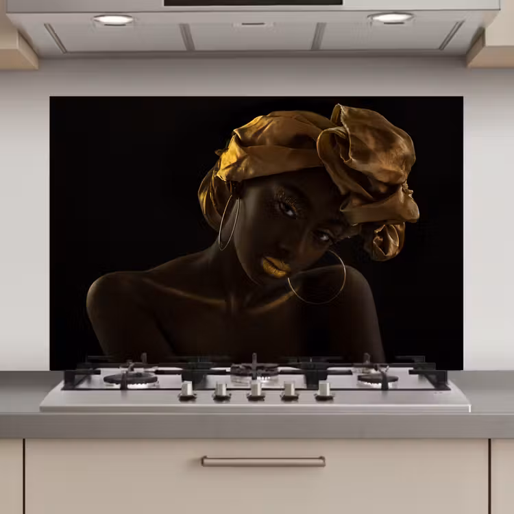 Spatscherm keuken - Vrouwen - Hoofddoek - Goud - Luxe — 1