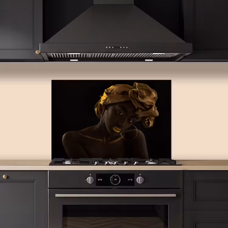 Spatscherm keuken - Vrouwen - Hoofddoek - Goud - Luxe — 2