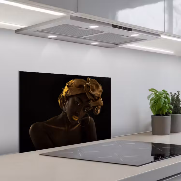 Spatscherm keuken - Vrouwen - Hoofddoek - Goud - Luxe — 5