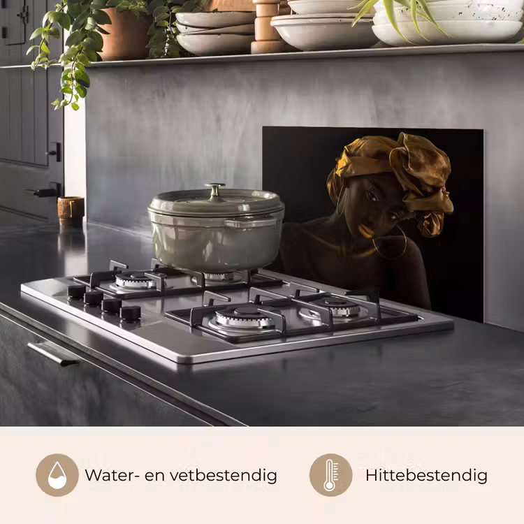 Spatscherm keuken - Vrouwen - Hoofddoek - Goud - Luxe — 7