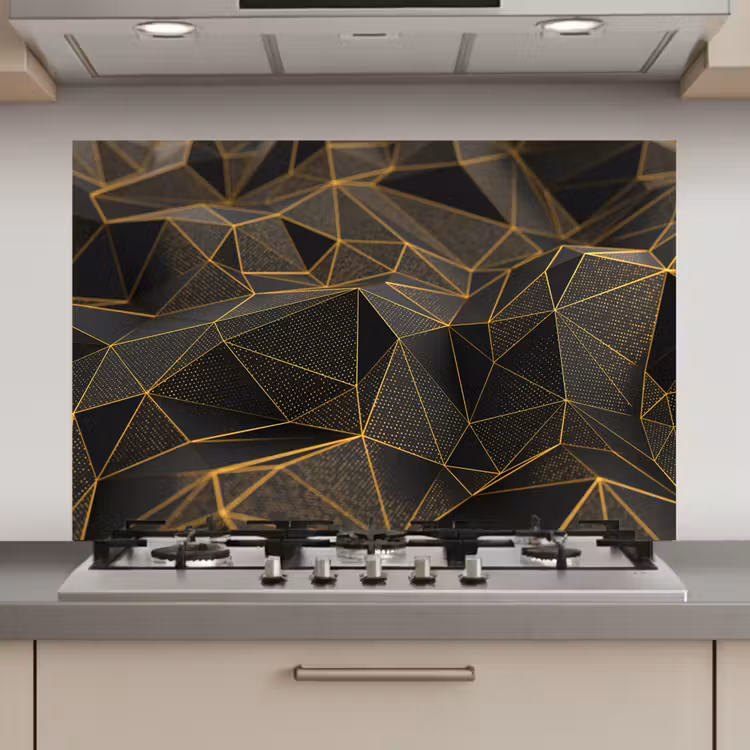 Spatscherm keuken - Abstract - Goud - 3D - Luxe - Kunst — 1