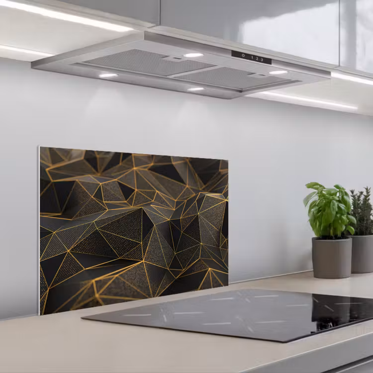 Spatscherm keuken - Abstract - Goud - 3D - Luxe - Kunst — 5