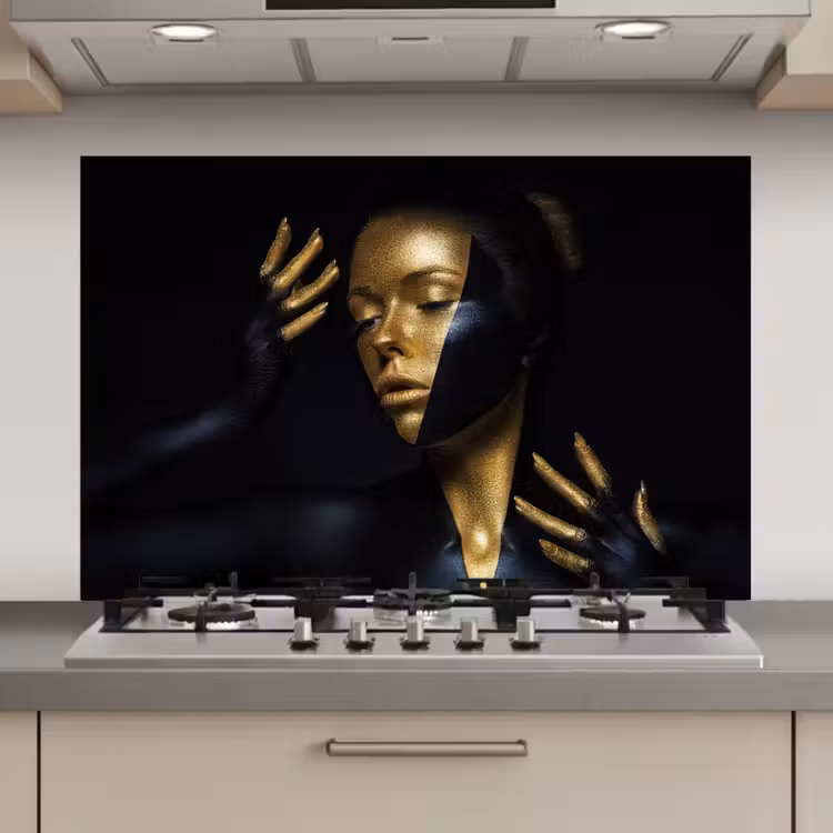 Spatscherm keuken - Make up - Kunst - Vrouw - Luxe - Goud — 1