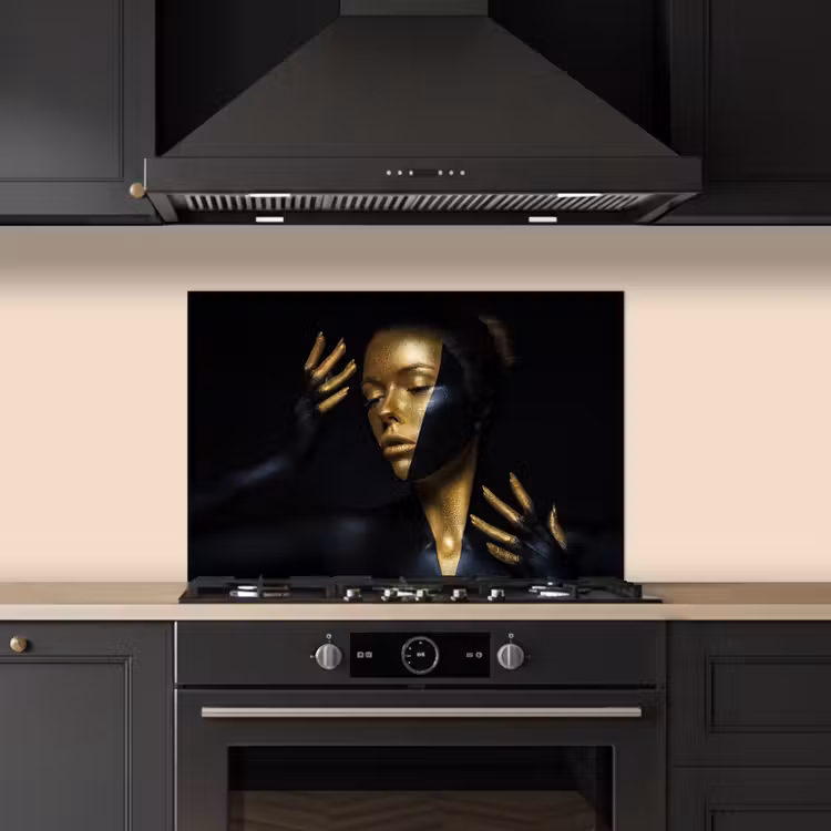 Spatscherm keuken - Make up - Kunst - Vrouw - Luxe - Goud — 2