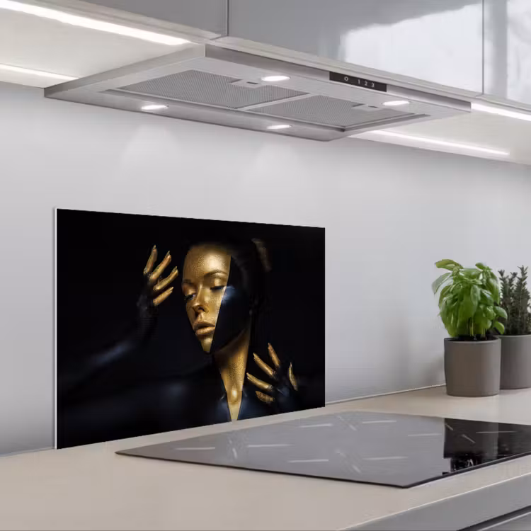 Spatscherm keuken - Make up - Kunst - Vrouw - Luxe - Goud — 5