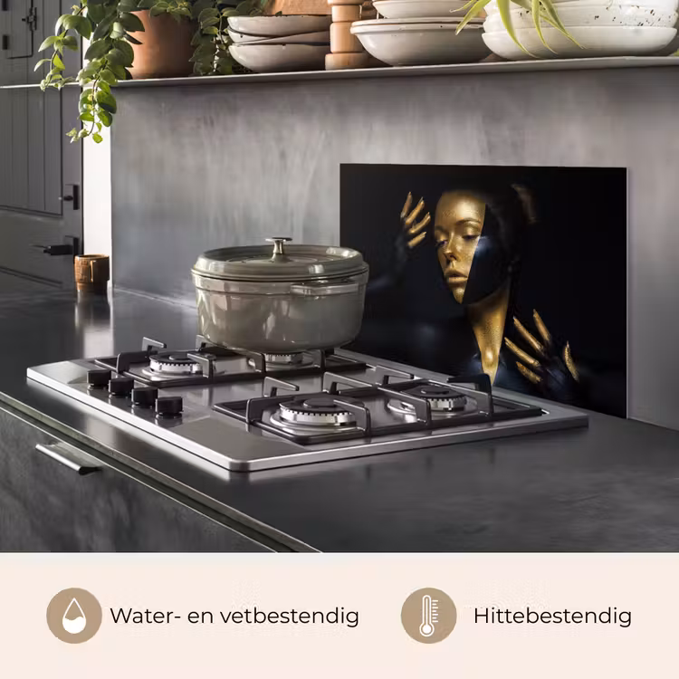 Spatscherm keuken - Make up - Kunst - Vrouw - Luxe - Goud — 7