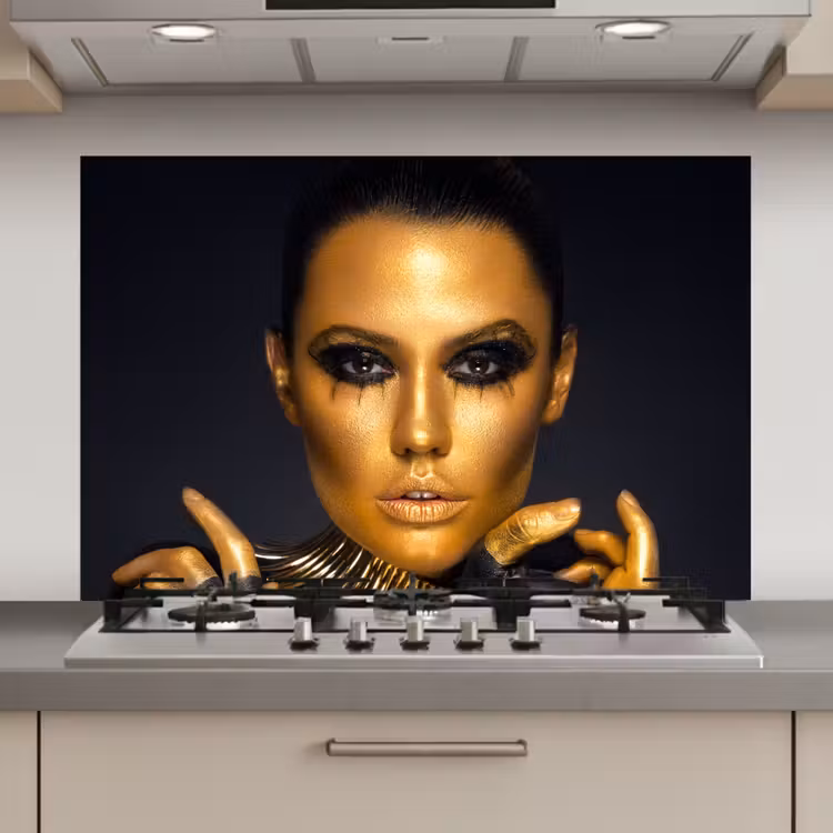Spatscherm keuken - Make up - Tas - Goud - Luxe - Vrouw — 1