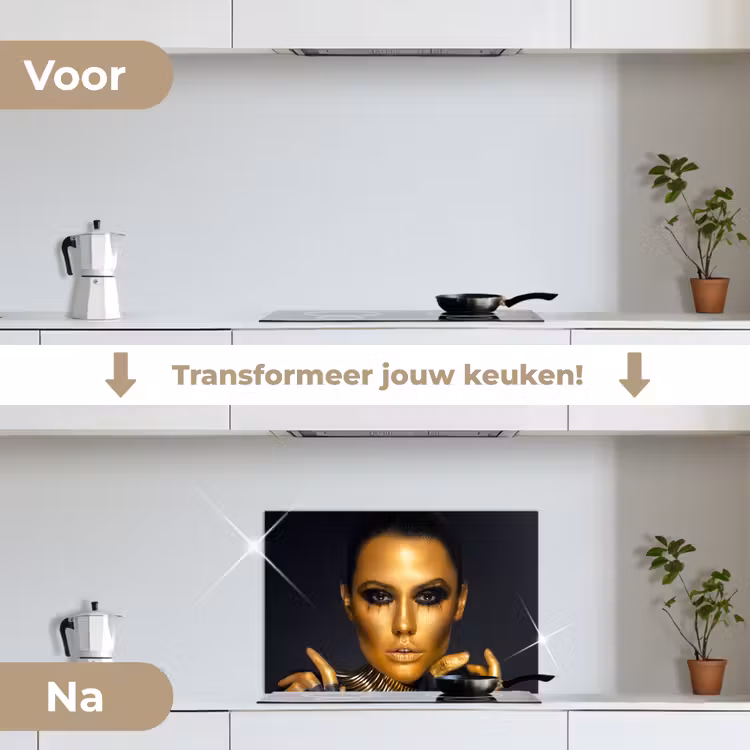Spatscherm keuken - Make up - Tas - Goud - Luxe - Vrouw — 3