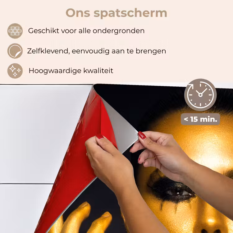 Spatscherm keuken - Vrouw - Portret - Goud - Luxe - Zwart — 4
