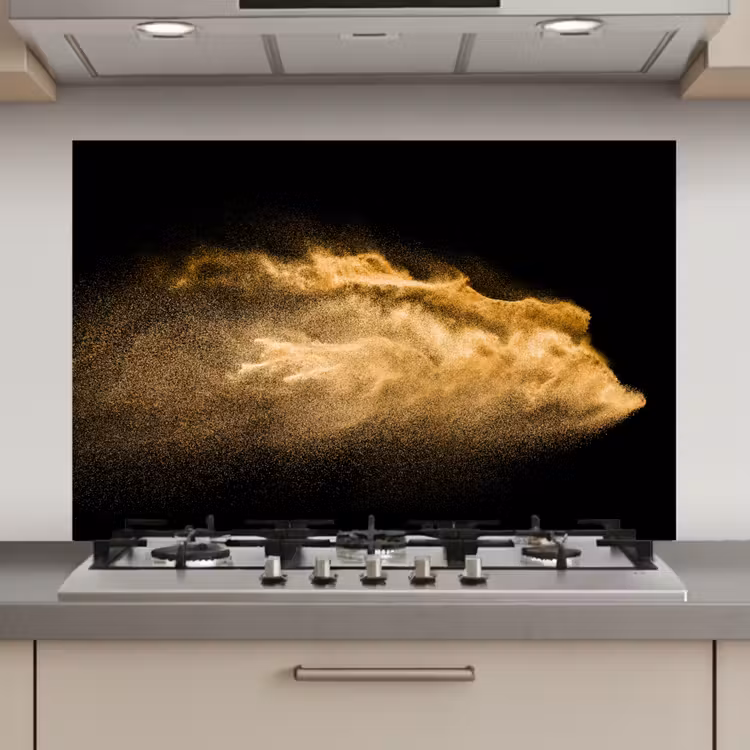 Spatscherm keuken - Zand - Goud - Zwart - Luxe - Kunst — 1