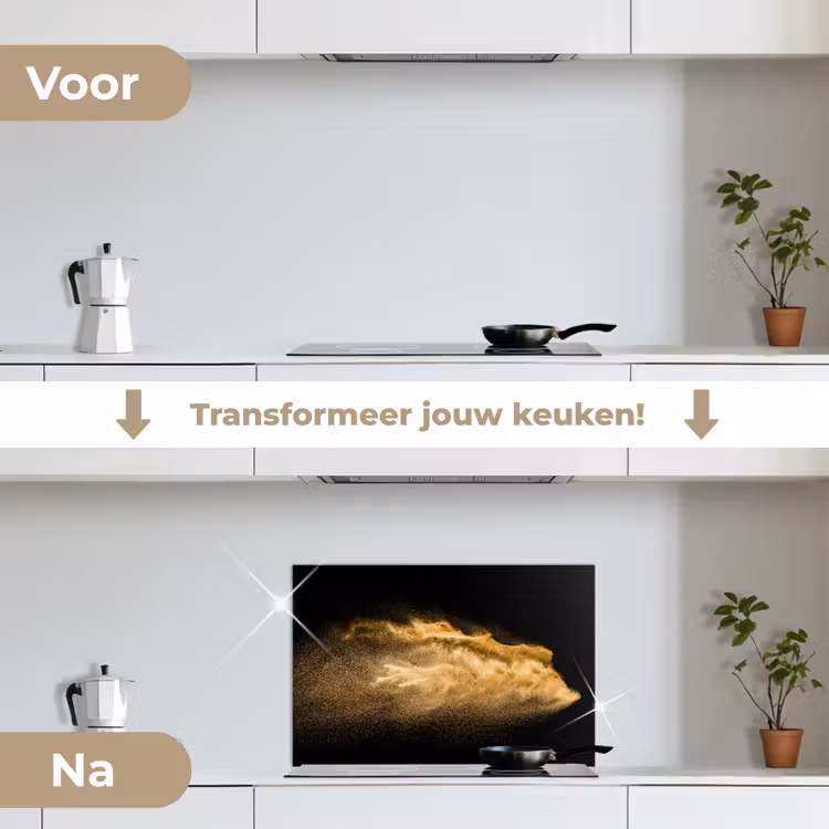 Spatscherm keuken - Zand - Goud - Zwart - Luxe - Kunst — 3