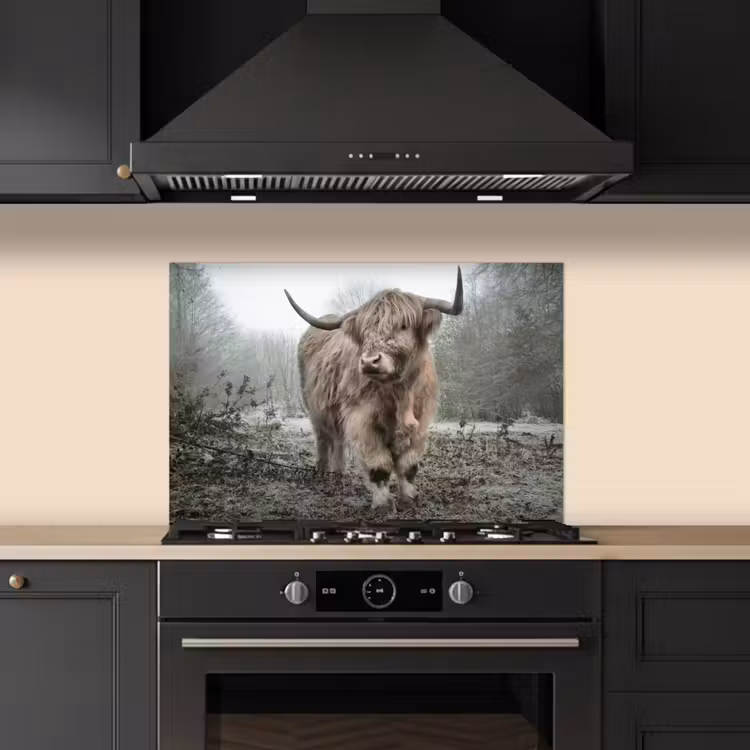 Spatscherm keuken - Schotse Hooglander - Bos - Mist - Koe - Dieren - Natuur — 2