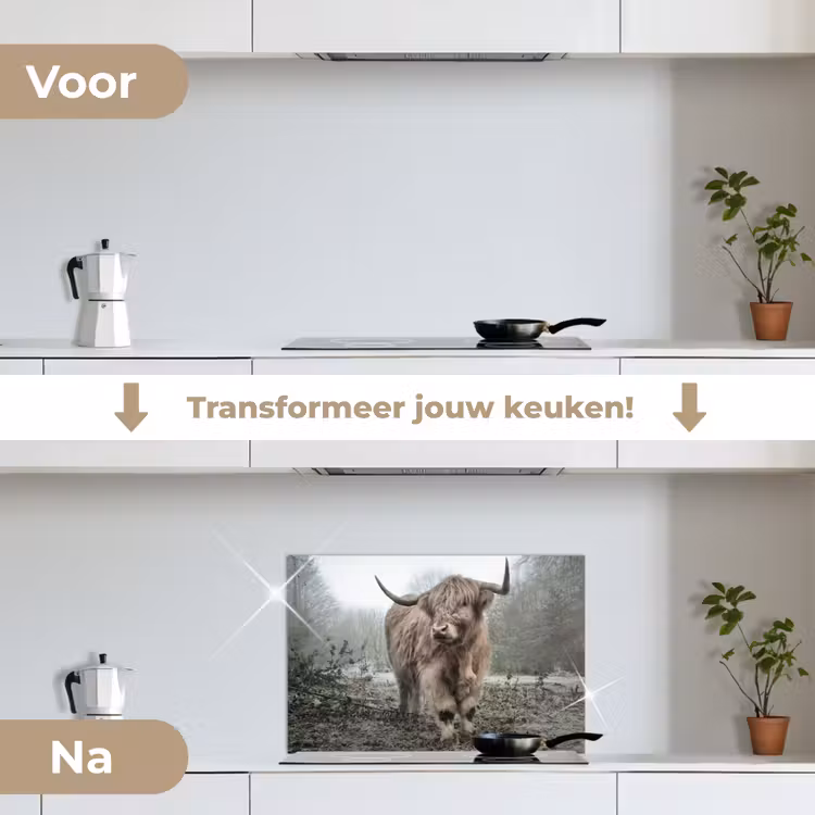 Spatscherm keuken - Schotse Hooglander - Bos - Mist - Koe - Dieren - Natuur — 3