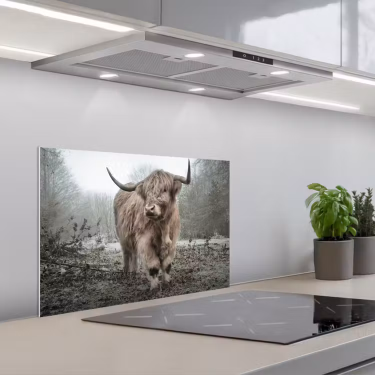 Spatscherm keuken - Schotse Hooglander - Bos - Mist - Koe - Dieren - Natuur — 5
