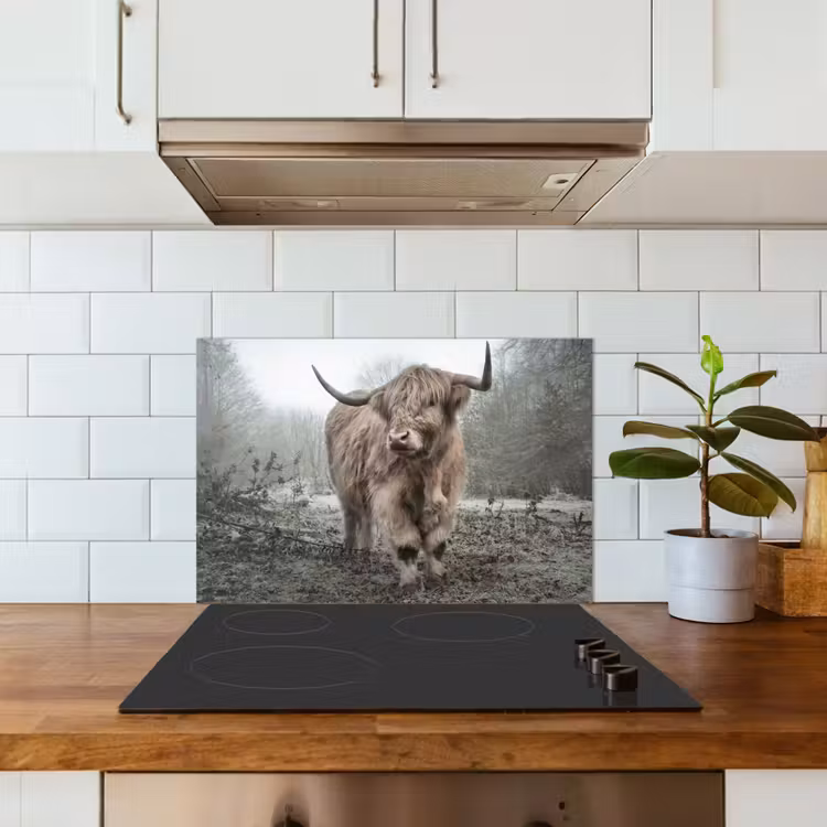 Spatscherm keuken - Schotse Hooglander - Bos - Mist - Koe - Dieren - Natuur — 6