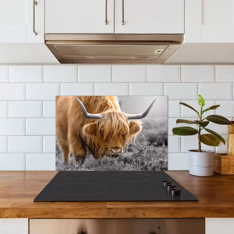 Spatscherm keuken - Schotse Hooglander - Dieren - Bruin - Koe - Zwart - Wit - Natuur — 6