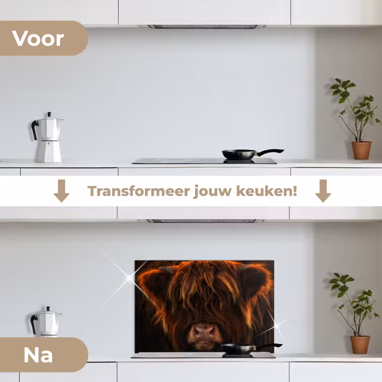 Spatscherm keuken - Schotse Hooglander - Koe - Zwart - Portret — 3