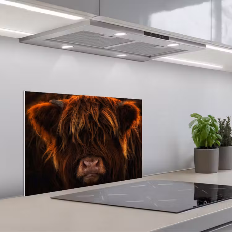 Spatscherm keuken - Schotse Hooglander - Koe - Zwart - Portret — 5