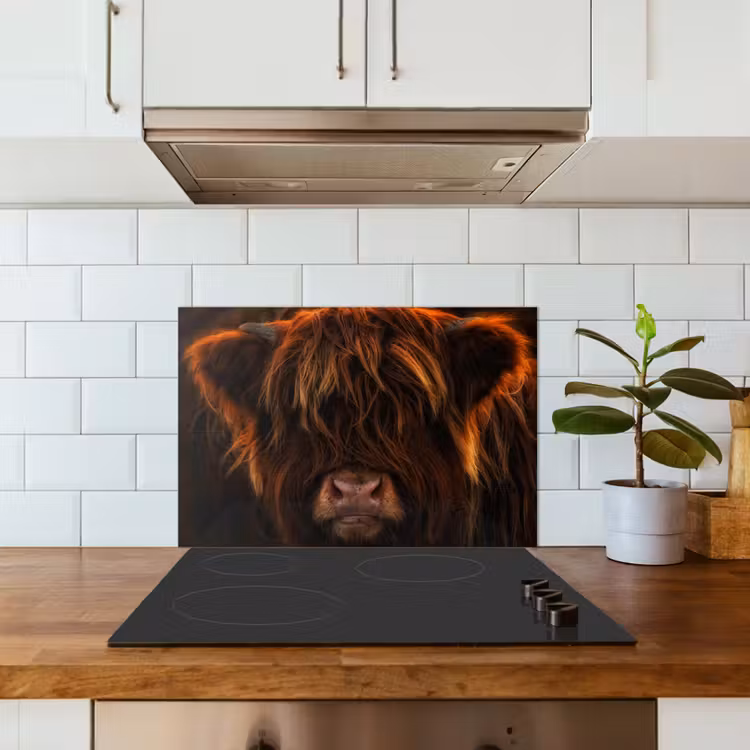 Spatscherm keuken - Schotse Hooglander - Koe - Zwart - Portret — 6
