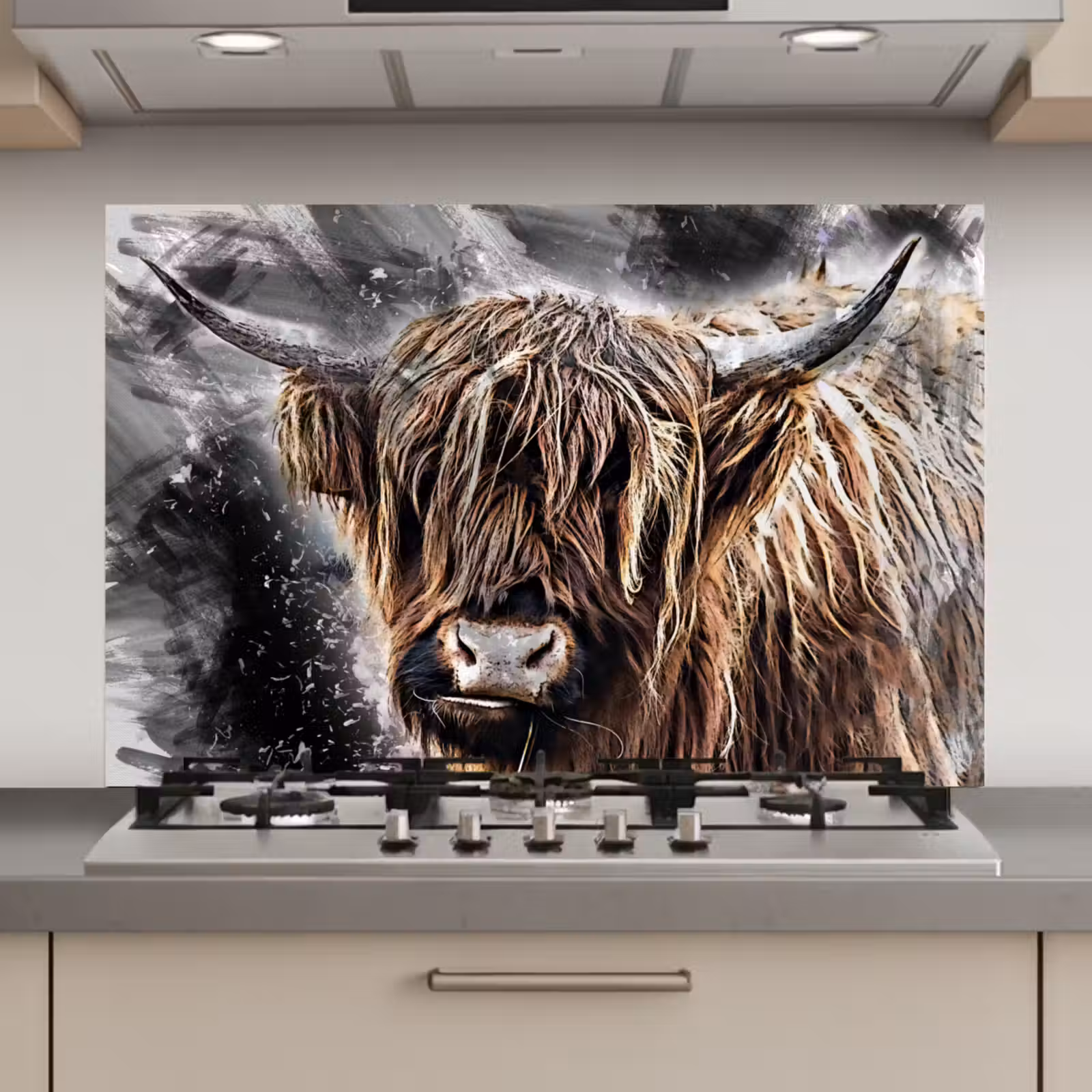 Spatscherm keuken - Schotse hooglander - Verf - Koe — 1