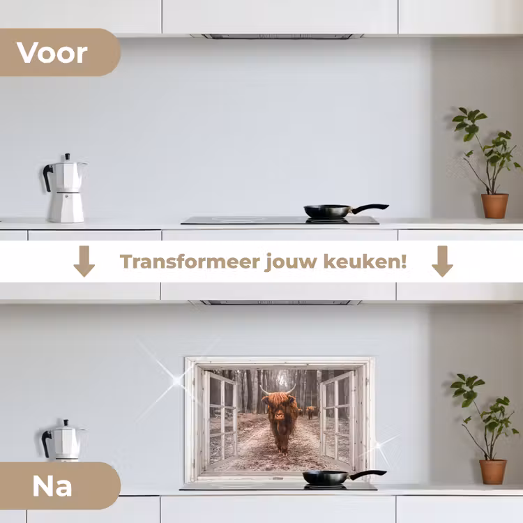 Spatscherm keuken - Doorkijk - Schotse Hooglander - Raam — 3
