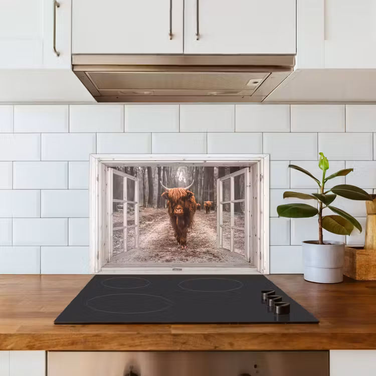 Spatscherm keuken - Doorkijk - Schotse Hooglander - Raam — 6