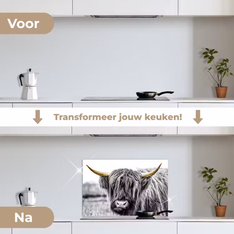 Spatscherm keuken - Schotse hooglander - Hoorns - Goud - Zwart — 3