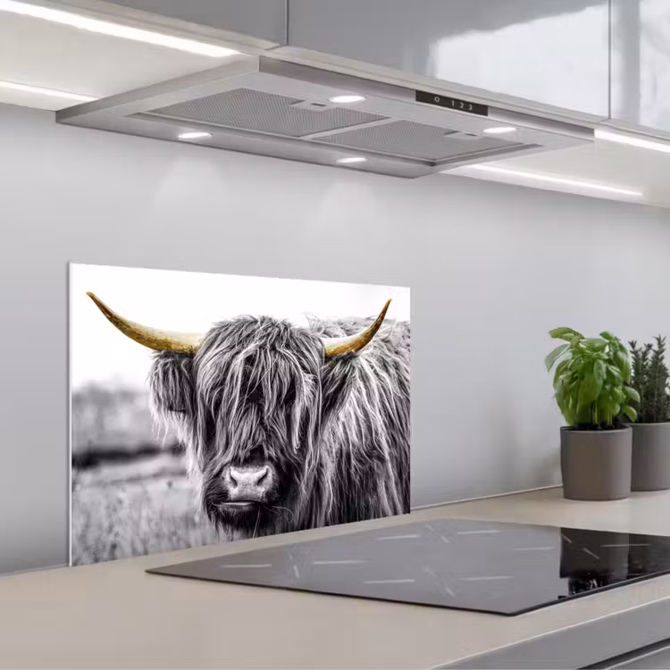 Spatscherm keuken - Schotse hooglander - Hoorns - Goud - Zwart — 5