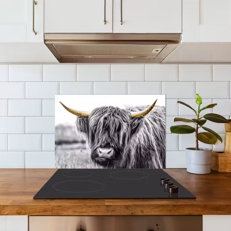 Spatscherm keuken - Schotse hooglander - Hoorns - Goud - Zwart — 6