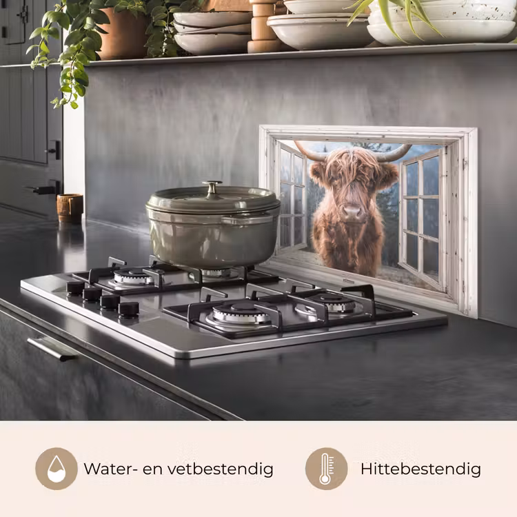 Spatscherm keuken - Schotse hooglander - Koe - Berg - Doorkijk — 7