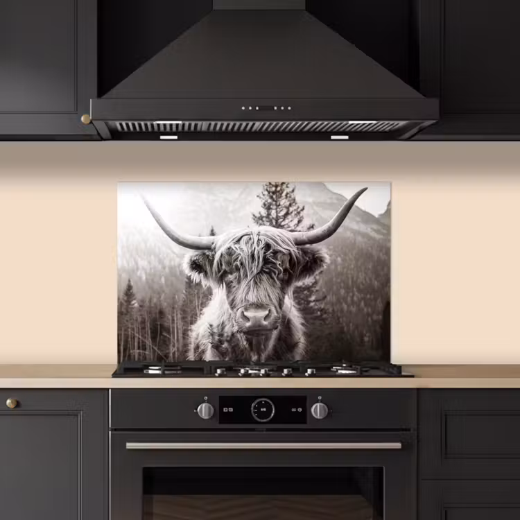Spatscherm keuken - Schotse hooglander - Koe - Dieren - Zwart - Wit — 2