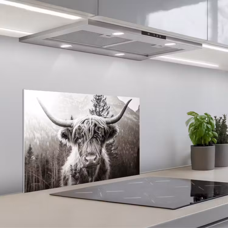 Spatscherm keuken - Schotse hooglander - Koe - Dieren - Zwart - Wit — 5