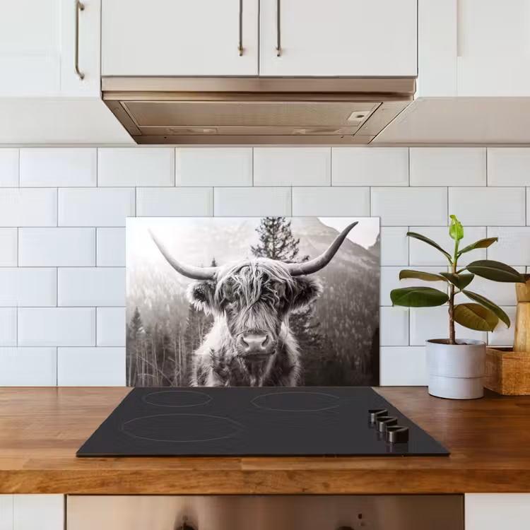 Spatscherm keuken - Schotse hooglander - Koe - Dieren - Zwart - Wit — 6