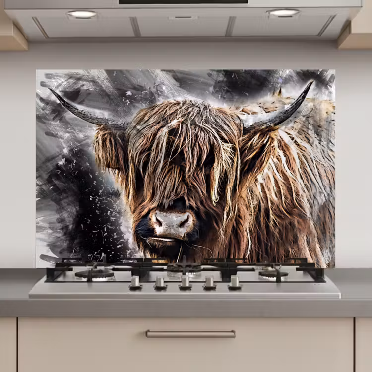 Spatscherm keuken - Schotse hooglander - Verf - Koe — 1