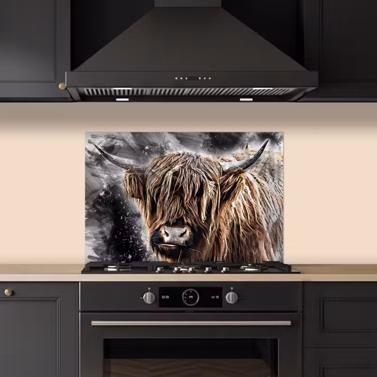 Spatscherm keuken - Schotse hooglander - Verf - Koe — 2