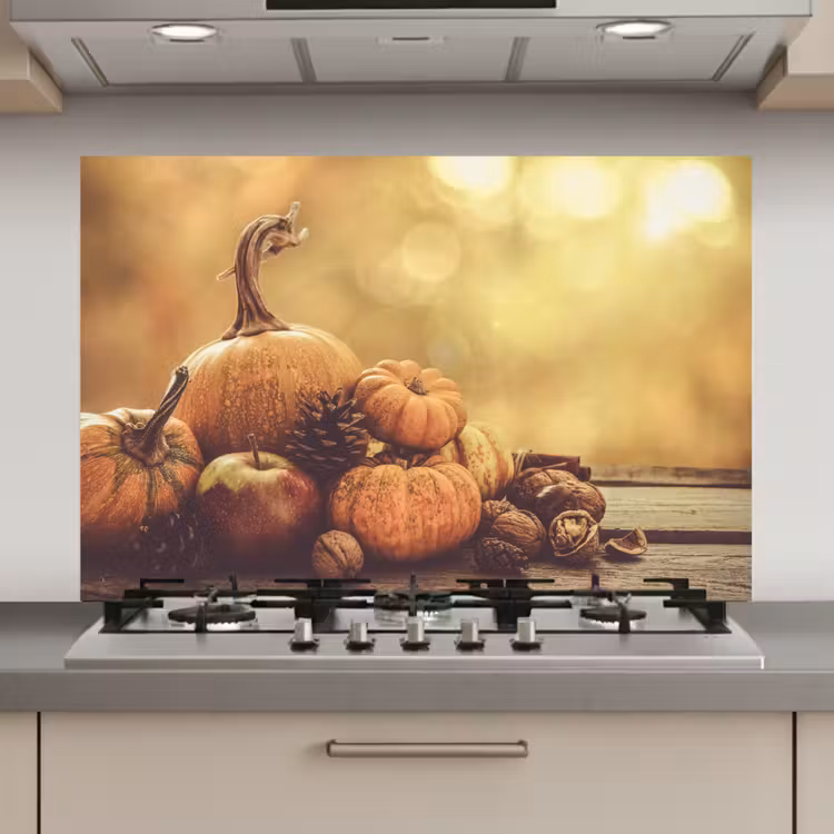 Spatscherm keuken - Pompoen - Herfst - Dennenappel - Fruit - Appel — 1