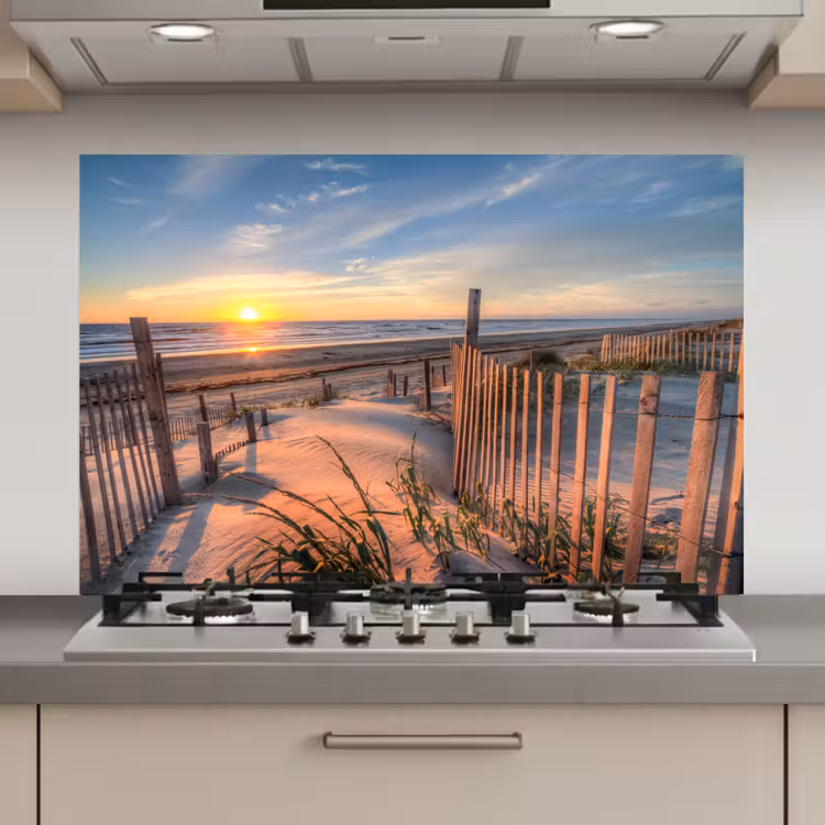 Spatscherm keuken - Strand - Zee - Duin - Zonsondergang - Landschap — 1