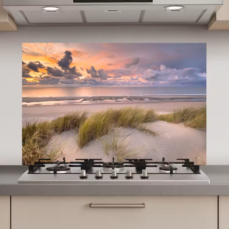 Spatscherm keuken - Zonsondergang - Duin - Strand - Planten - Zee — 1