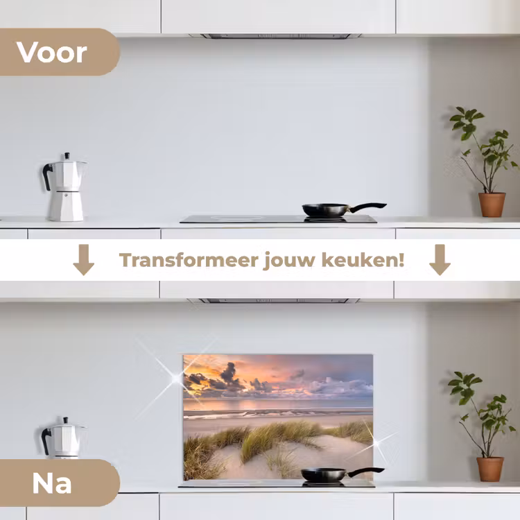 Spatscherm keuken - Zonsondergang - Duin - Strand - Planten - Zee — 3