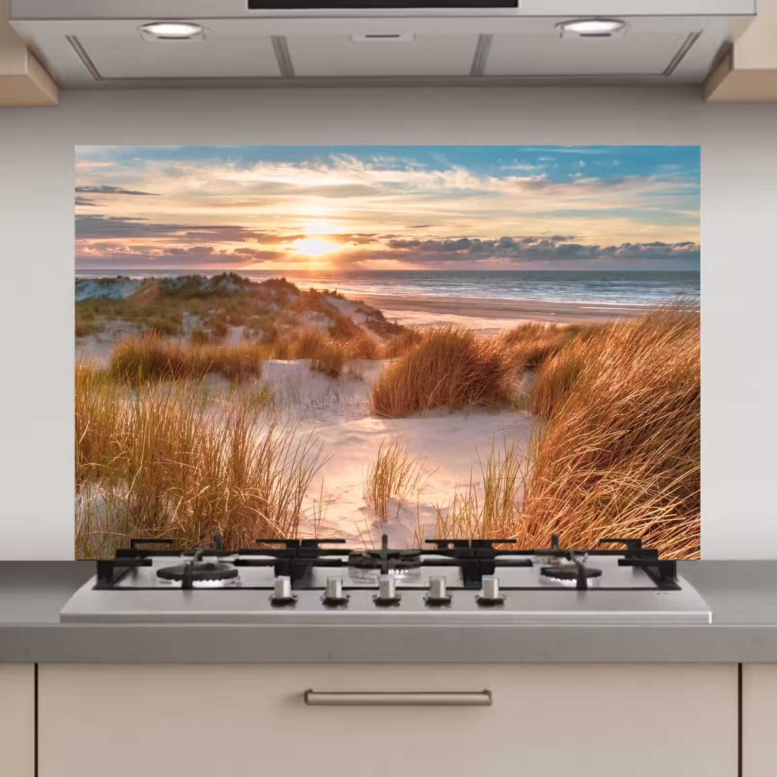 Spatscherm keuken - Duin - Planten - Zonsondergang - Strand - Zee — 1